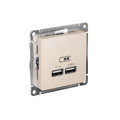 Розетка ATLASDESIGN USB 5В 1 порт x 2,1 А 2 порта х 1,05 А механизм бежевый
