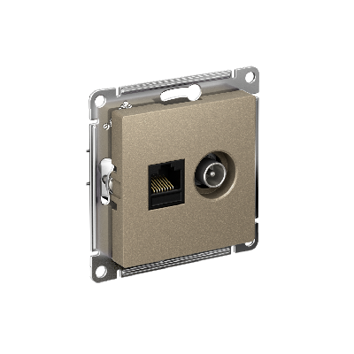 Розетка ATLASDESIGN двойная компьютерная+ТВ RJ45+TV категория 5E механизм шампань