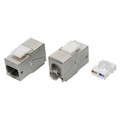 Модуль Кейстоун (Keystone) RJ45 CAT 6 экранированный (STP). 180 градусов. серебристый