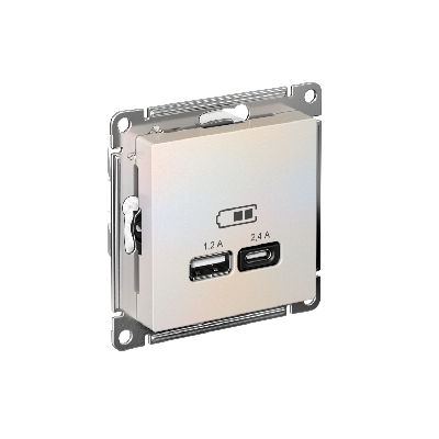 РОЗЕТКА USB ATLASDESIGN A+С, 5В/2,4А, 2х5В/1,2А, механизм, ЖЕМЧУГ