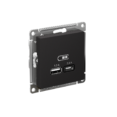 РОЗЕТКА USB ATLASDESIGN A+С, 5В/2,4А, 2х5В/1,2 А, механизм, КАРБОН