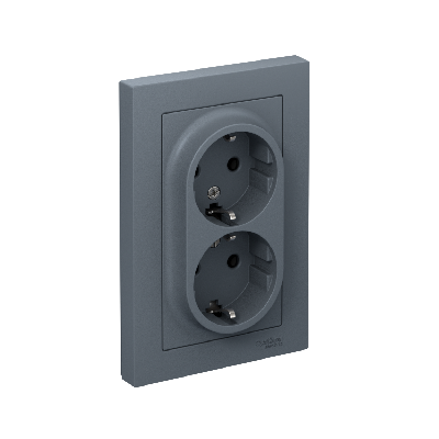 Розетка ATLASDESIGN двойная с заземлением 16А в сборе грифель