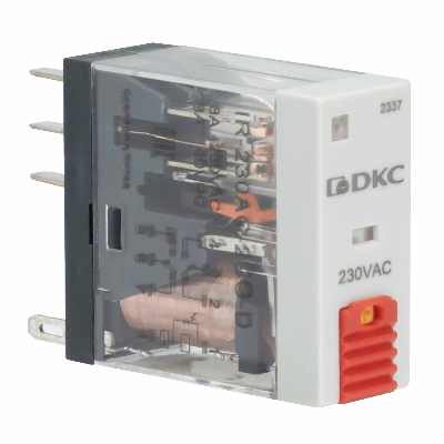 Реле миниатюрное промышленное, 2CO, коммутируемый ток 8 А, AgSnO, напряжение 24V AC, опция – тест-кнопка+светодиод