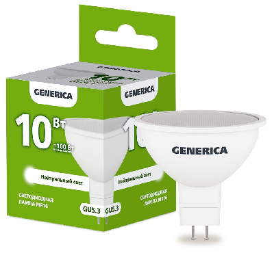 Лампа светодиодная MR16 софит 10Вт 230В 4000К GU5.3 GENERICA