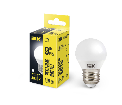 Лампа светодиодная LED 9вт Е27 белый матовый шар ECO