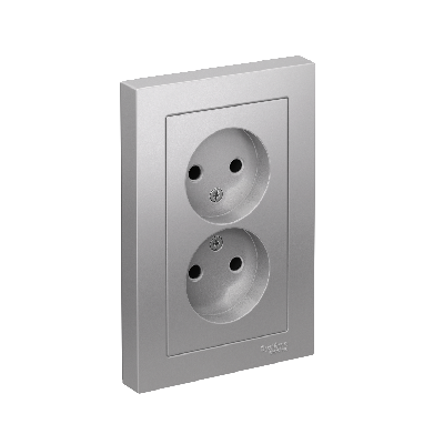Розетка ATLASDESIGN двойная без заземления 16А в сборе алюминий