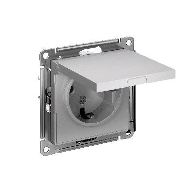 Розетка ATLASDESIGN с заземлением со шторками с крышкой 16А IP20 механизм алюминий