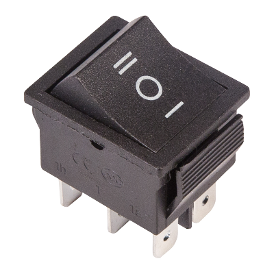 Выключатель клавишный 250V 15А (6c) ON-OFF-ON черный с нейтралью