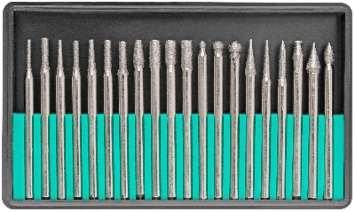 Шарошки, усиленная сталь с алмазным напылением, штифт диаметр 3 мм, 20 шт