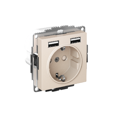 РОЗЕТКА ATLASDESIGN 16А c 2 USB A+A, 5В/2,4А, 2х5В/1,2А, механизм, БЕЖЕВЫЙ