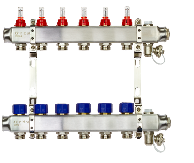 Коллекторная группа SSM-6RF set 6 контуров 1' x 3/4' с расходомерами и кронштейнами