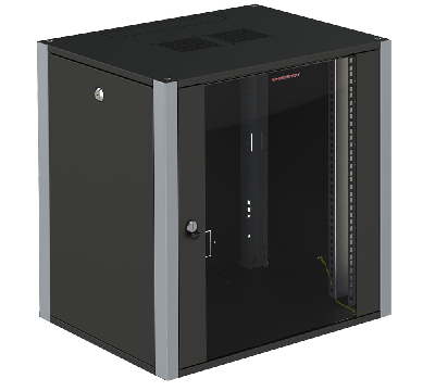 Шкаф телекоммуникационный настенный 19' 12U дверь стекло IP20. 600x450x585mm(ШхГхВ) цвет черный(RAL 9004/RAL7000)
