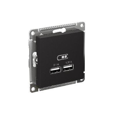 Розетка ATLASDESIGN USB 5В 1 порт x 2,1 А 2 порта х 1,05 А механизм карбон