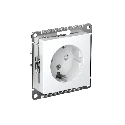 Розетка ATLASDESIGN с заземлением со шторками 16А механизм белый