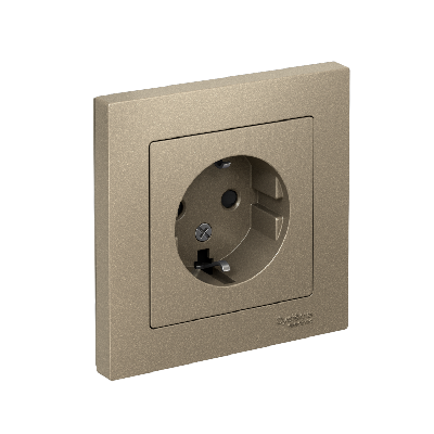 Розетка ATLASDESIGN с заземлением со шторками 16А в сборе шампань