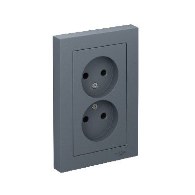 Розетка ATLASDESIGN двойная без заземления 16А в сборе грифель