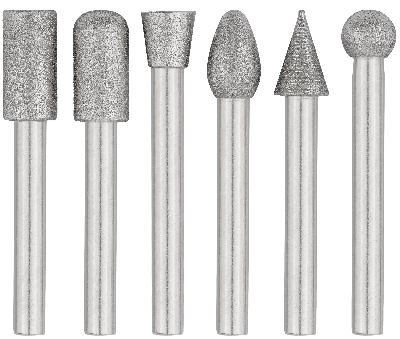 Шарошки усиленная сталь с алмазным напылением, штифт диаметр 6 мм, 6 шт
