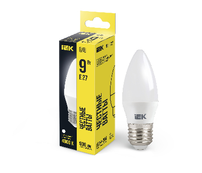 Лампа светодиодная LED 9вт Е27 белый матовая свеча ECO