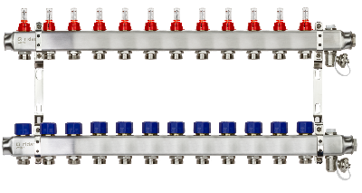 Коллекторная группа SSM-12RF set 12 контуров 1' x 3/4' с расходомерами и кронштейнами