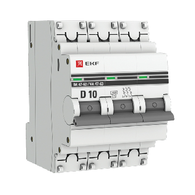 Выключатель автоматический трехполюсный 10А D ВА47-63 4.5кА PROxima