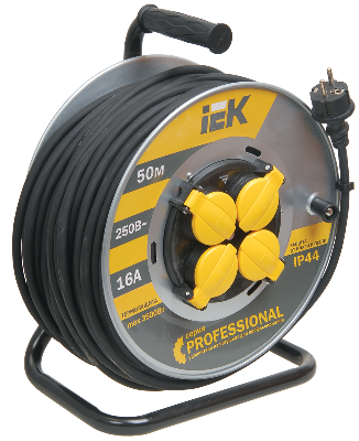 Удлинитель силовой 4 розетки шнур 50м КГ 3x1.5 УК50 с термозащитой IP44