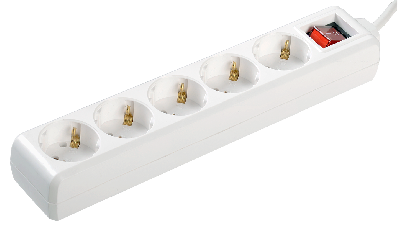 Удлинитель бытовой 5 розеток шнур 5м с заземлением с выключателем 16А