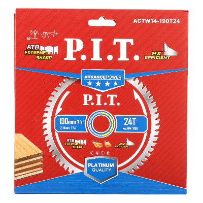 Диск пильный по дереву P.I.T. ADVANCE 190x30x1,4 мм, 24T Carbide, зуб ATB 15град (ACTW14-190T24)
