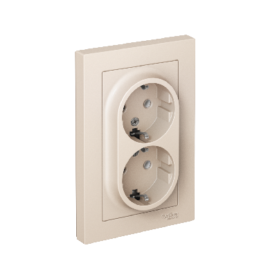 Розетка ATLASDESIGN двойная с заземлением 16А в сборе бежевый