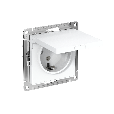 Розетка ATLASDESIGN с заземлением со шторками с крышкой 16А IP20 механизм белый