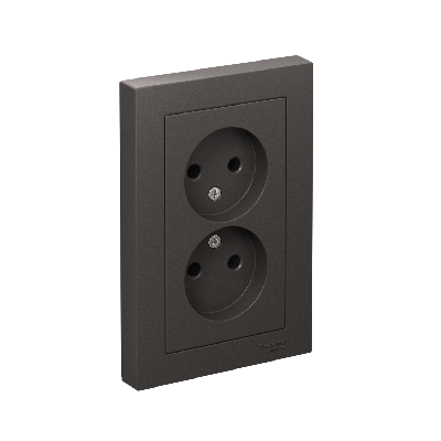 ATLASDESIGN РОЗЕТКА двойная без заземления,16А, в сборе, БАЗАЛЬТ