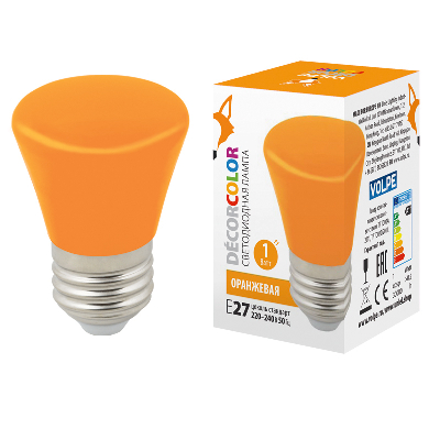 Лампа декоративная светодиодная LED-D45-1W/ORANGE/E27/FR/С BELL Форма Колокольчик матовая Цвет оранжевый Картон