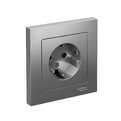 Розетка ATLASDESIGN с заземлением со шторками 16А в сборе сталь