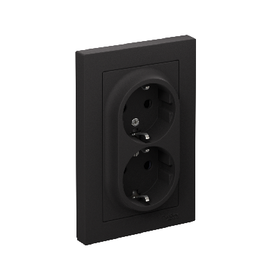 Розетка ATLASDESIGN двойная с заземлением со шторками 16А в сборе карбон