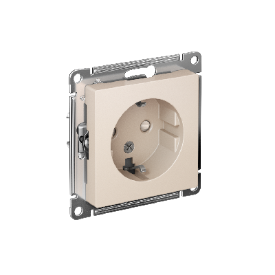 Розетка ATLASDESIGN с заземлением со шторками 16А механизм бежевый