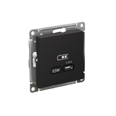 ATLASDESIGN USB РОЗЕТКА тип-C 65W высокоскор.заряд. QC, PD, механизм, КАРБОН