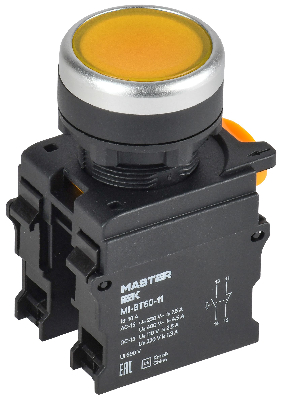 Кнопка d=22мм 1NO+1NC жёлтая MASTER IEK