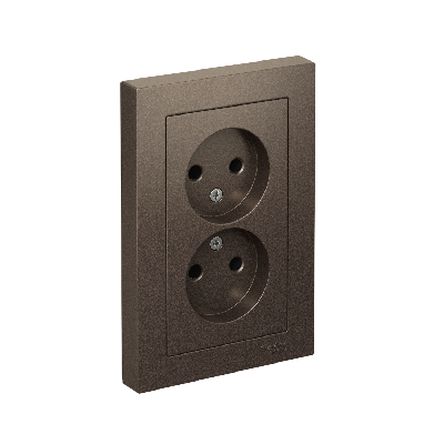 Розетка ATLASDESIGN двойная без заземления 16А в сборе мокко