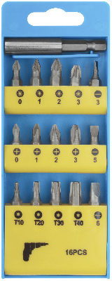 Биты набор 15 шт, CrV 25 мм + адаптер