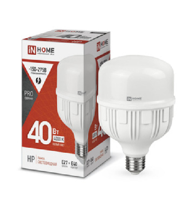 Лампа светодиодная LED-HP-PRO 40Вт 230В Е27 с адаптером E40 4000К 3800Лм IN HOME