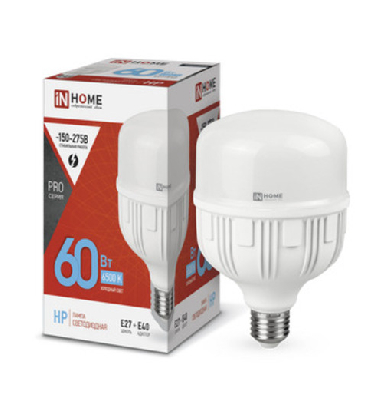 Лампа светодиодная LED-HP-PRO 60Вт 230В E27 с адаптером Е40 6500К 5700Лм IN HOME
