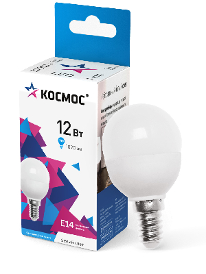 Лампа светодиодная LED 12Вт Шар 220В Е14 D45х90 4500К белый 1070 лм