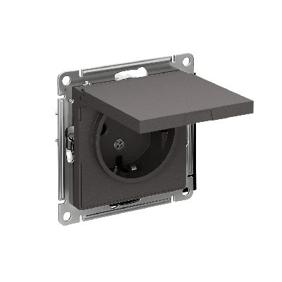 ATLASDESIGN РОЗЕТКА с заземл. со шторками с крышкой, 16А, IP20, механизм, БАЗАЛЬТ