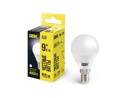 Лампа светодиодная LED 9вт Е14 белый матовый шар ECO