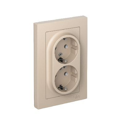 ATLASDESIGN РОЗЕТКА двойная с заземлением, 16А, в сборе, ПЕСОЧНЫЙ