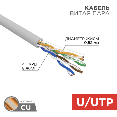 Витая пара U/UTP CAT 5e 4х2х0.52мм LSZH нг(А)-HF 24AWG IN серый PRO