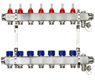 Коллекторная группа SSM-7RF set 7 контуров 1' x 3/4' с расходомерами и кронштейнами