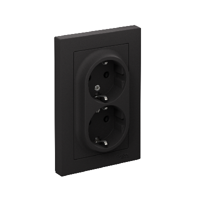 Розетка ATLASDESIGN двойная с заземлением 16А в сборе карбон