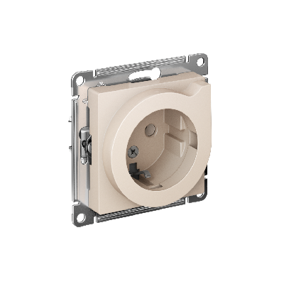 Розетка ATLASDESIGN с заземлением со шторками с выталкивателем 16А механизм бежевый