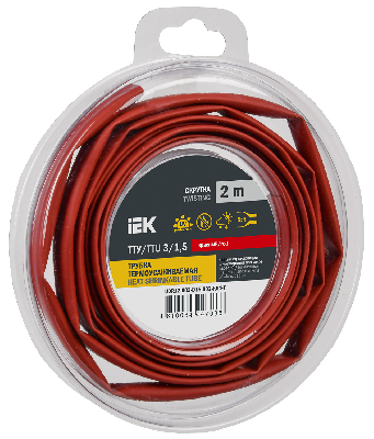 Трубка термоусадочная ТТУ нг-LS 3/1,5 красная (2м/упак) IEK