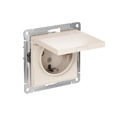 Розетка ATLASDESIGN с заземлением со шторками с крышкой 16А IP20 механизм бежевый